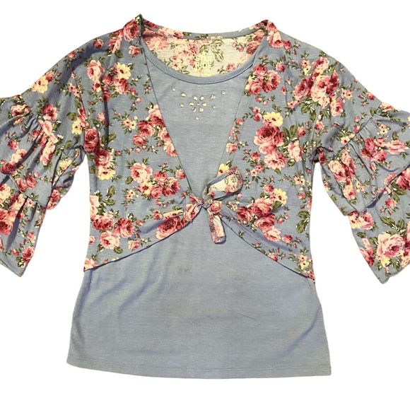 Star Ride Floral Top Girl’s 10 12 Purple Pink Flowers Boho Gypsy Hippie Roses - Picture 2 of 8